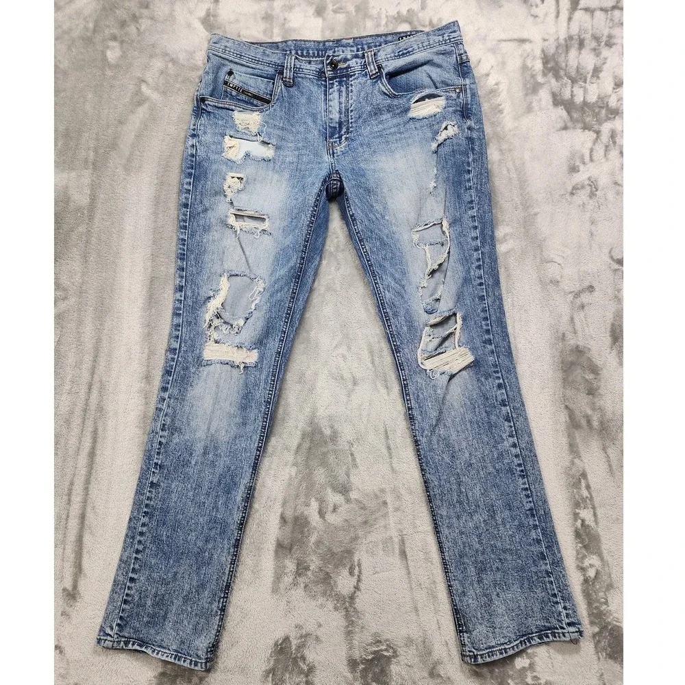 Empyre Jeans Men 36 Blue Distressed Ripped Skeletor Skinny Stretch Grunge Skater